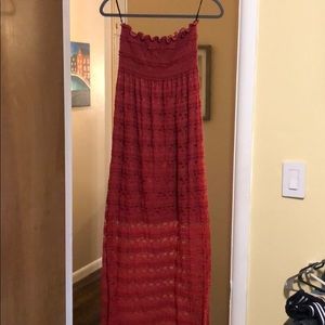 dark pink lacy strapless dress